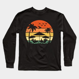 Family Vacation Tropical Summer Palm Tree Beach Retro Vintage Sunset Long Sleeve T-Shirt